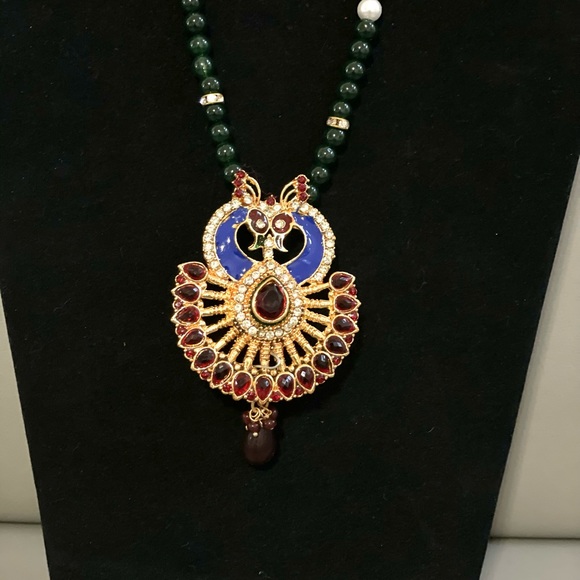 One gram 24 carat gold plated peacock design Necklace Set - Picture 6 of 7